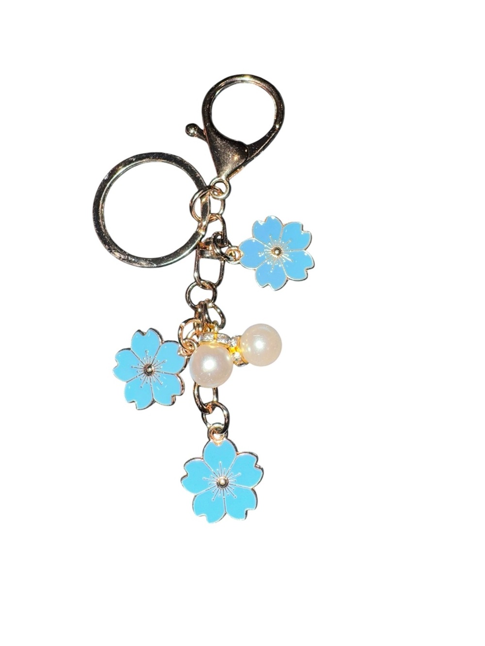 Blue Flower Charm Keychain with Pearls